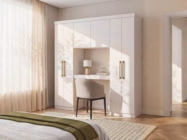 Vente-unique Overbed Storage Unit with 6 Doors and Wardrobes in White, W200 x H206 x D46.3 cm – 1