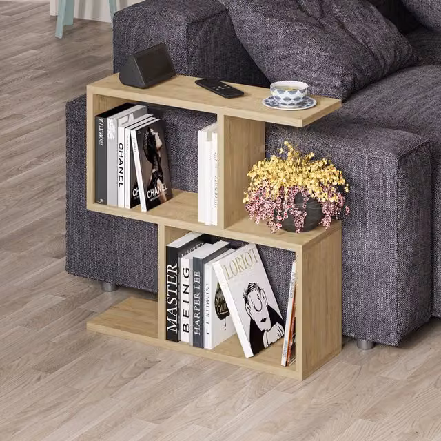 Decortie Homemania Modern 4-Compartment Side Table in Oak with Open Shelving