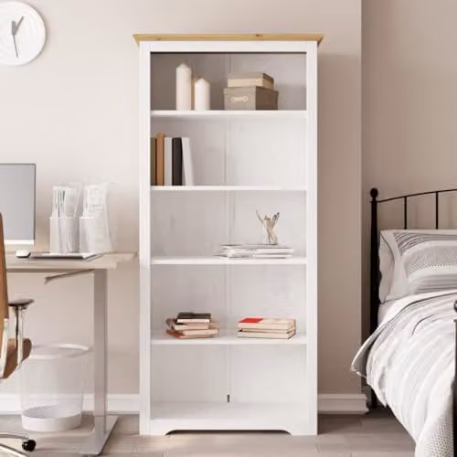 vidaXL BODO 5-Tier Rustic Pine Wood Bookcase, Brown or White, W: 80 cm, D: 38 cm, H: 173 cm