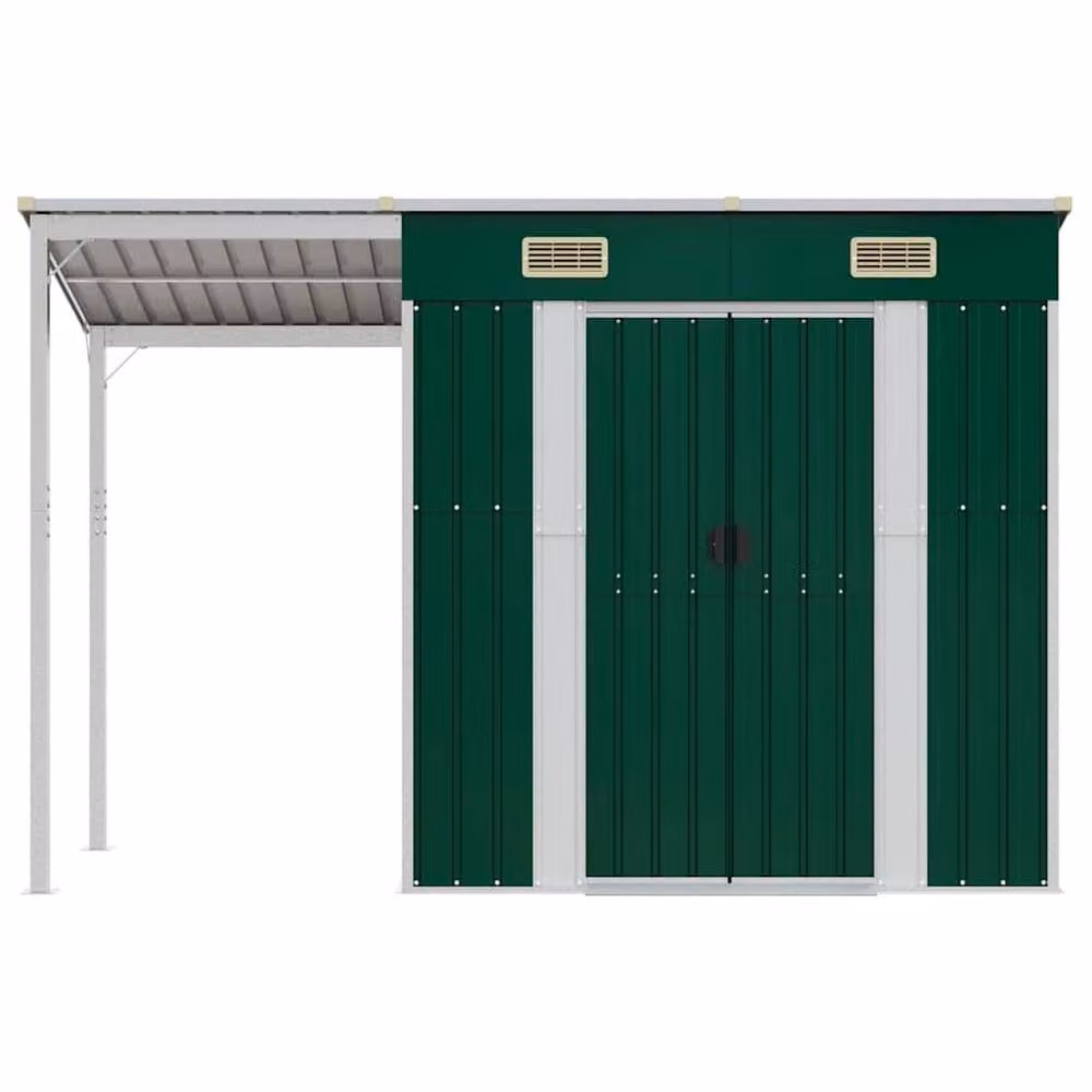 Berkfield Home Garden Shed with Extended Roof, Green, W/D/H: 277 x 110.5 x 181 cm, Galvanised Steel – 3
