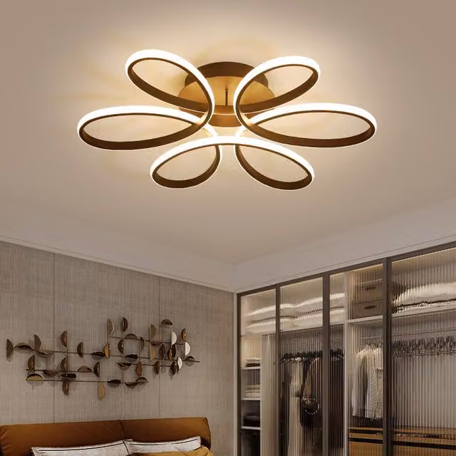 Livingandhome Acrylic Petal Semi Ceiling Light in Black, Diameter: 74 cm, 65W