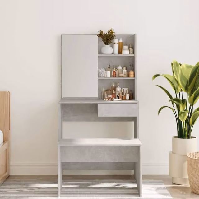 Berkfield Home Modern Dressing Table with Mirror in Concrete Grey, W: 74.5 cm, D: 40 cm, H: 141 cm