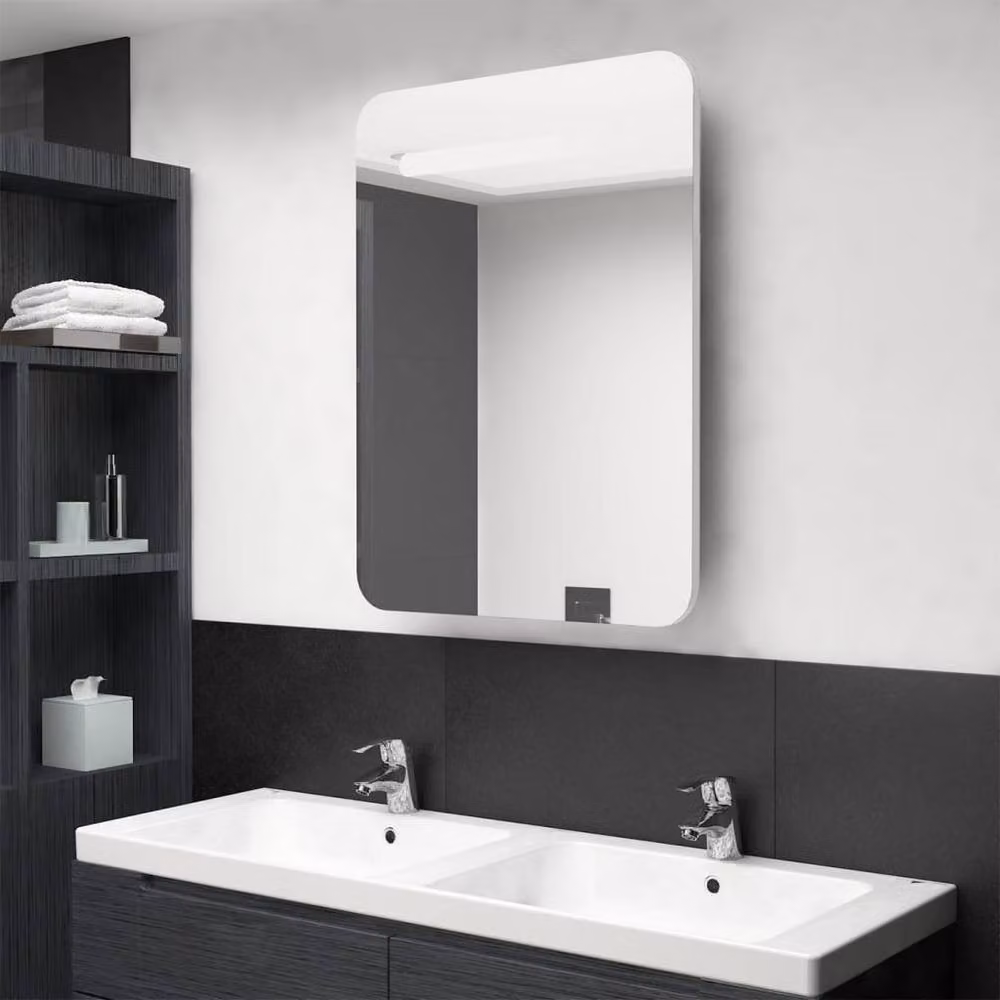 Berkfield Home LED Bathroom Mirror Cabinet in White, W/D/H: 60 x 11 x 80 cm – 2