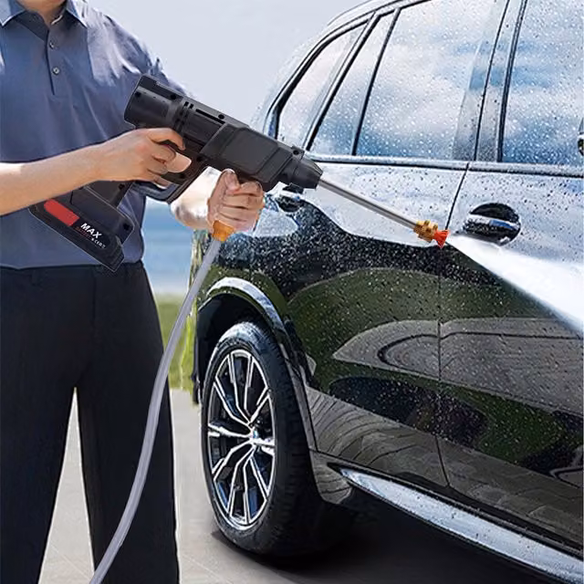 Komore Handheld Electric Pressure Washer with Dual Rechargeable Batteries in Black and Stainless Steel