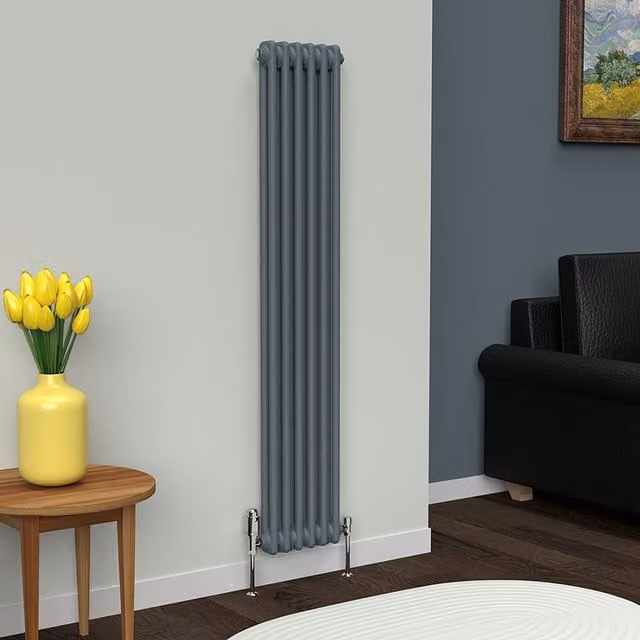 Lux Heat Vertical Coloured Column Radiator in Slate Grey, H 150 cm x W 29 cm