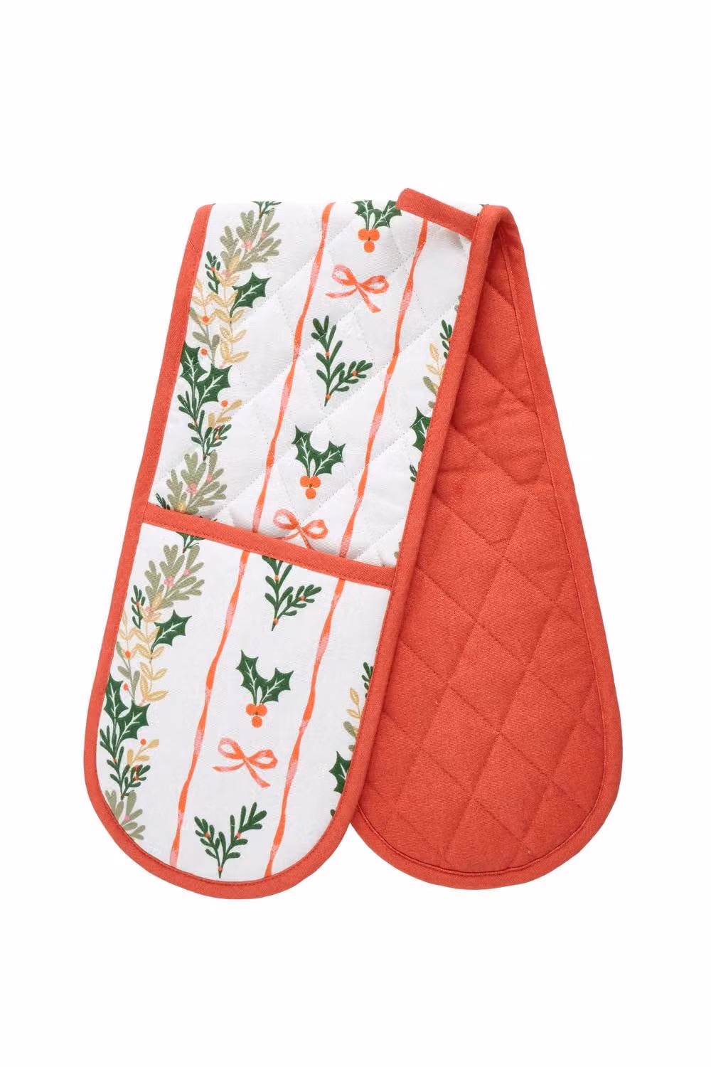 Catherine Lansfield Christmas Holly Stripe Cotton Double Oven Glove in Red – 2