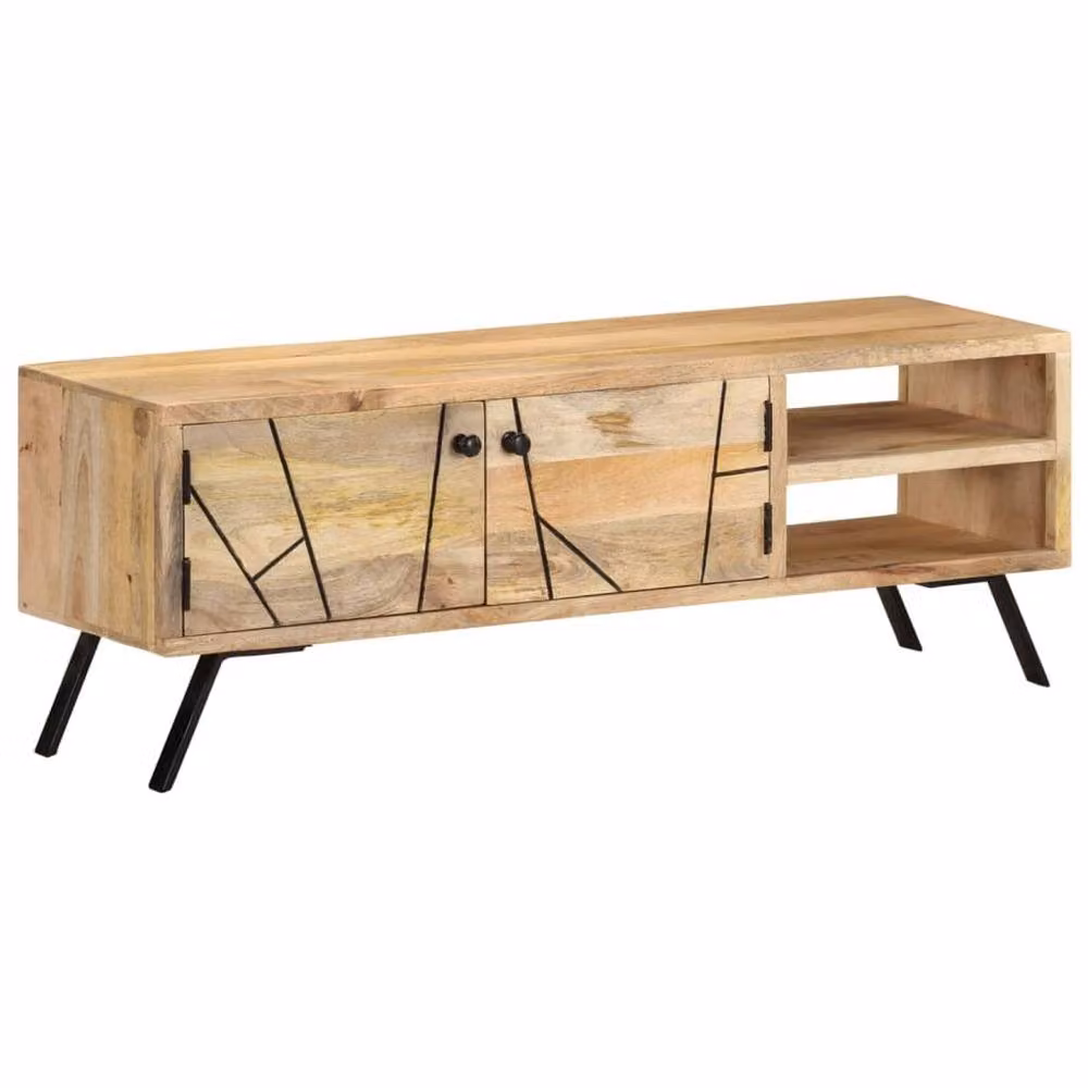 Berkfield Home Rustic Solid Mango Wood TV Cabinet in Beige, W/D/H: 110 x 40 x 40 cm – 2