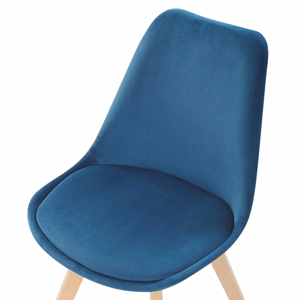 Wyld and Coco Set of 2 Blue Velvet Modern Dining Chairs with Beechwood Legs – 4