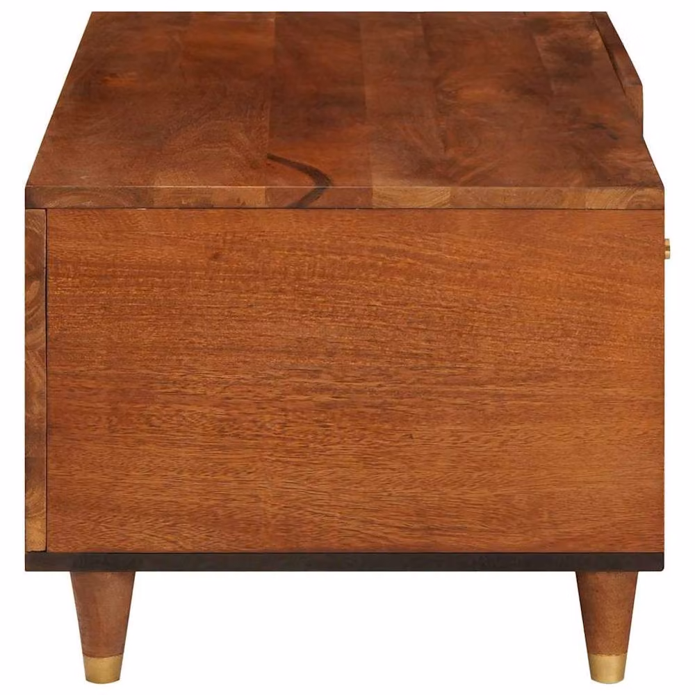 Berkfield Home Modern Coffee Table with Shelf in Brown Cane and Solid Mango Wood W/D/H: 80 x 50 x 40 cm – 2