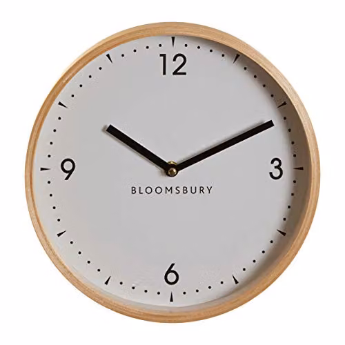 Premier Vitus Round Analog Quartz Wall Clock in White and Wood