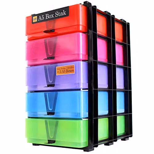 WestonBoxes A5 Craft Storage Unit with 5 Boxes in Multicolour