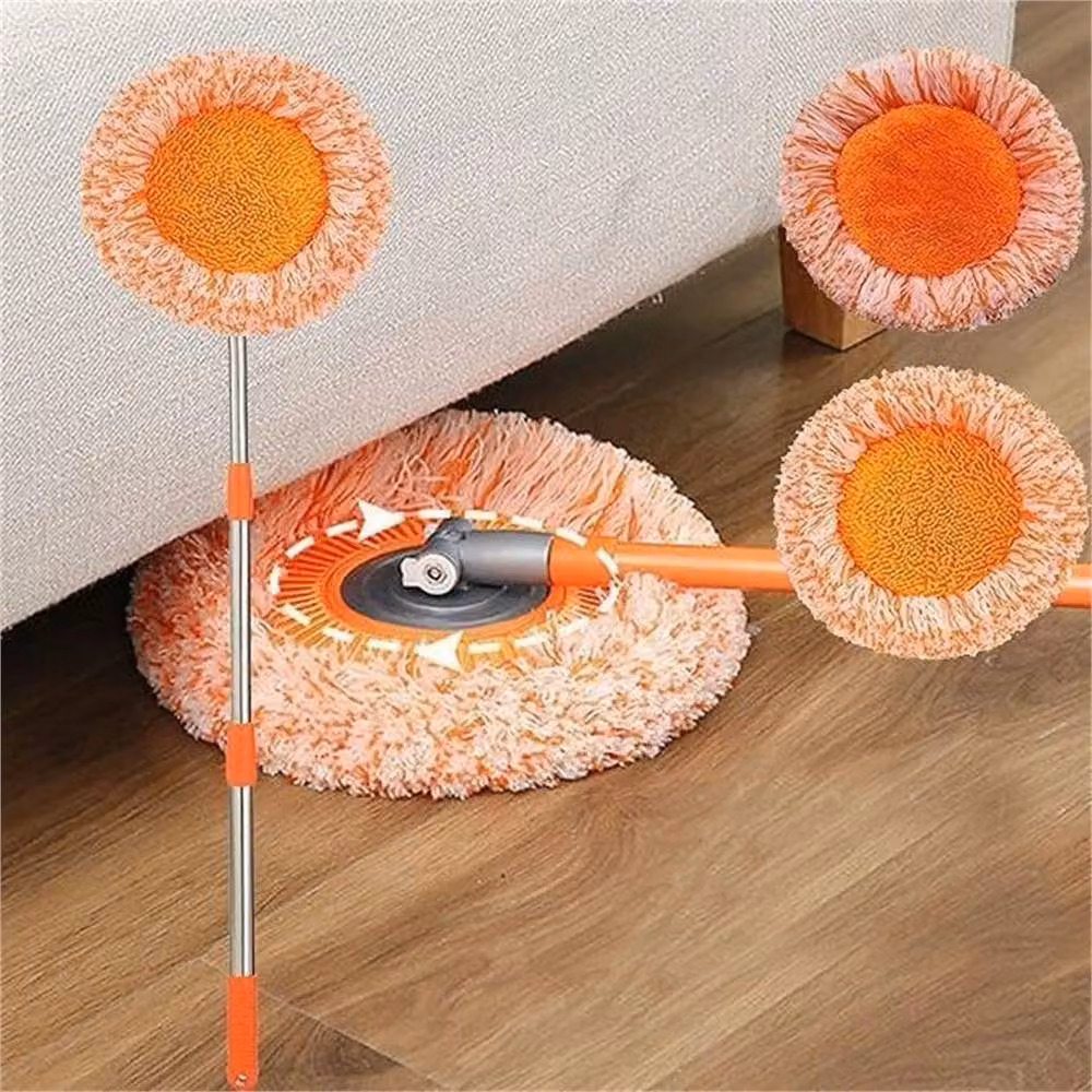 Nordara 360 Degree Rotating Retractable Floor and Wall Dust Mop with Microfibre Head in Orange – 4