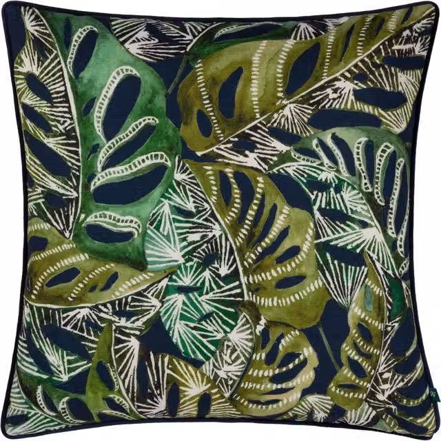 Make it a Home Ebon Wilds Khari Piped Square Floral Cushion in Blue and Green Polyester