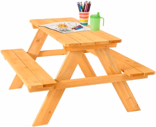 FableKids Akne Childrens Picnic Table and 4 Seating Set in Brown