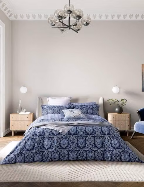 Bedeck of Belfast Ellis Pure Cotton Bedding Set, Navy Blue Mix, 200 x 200 cm
