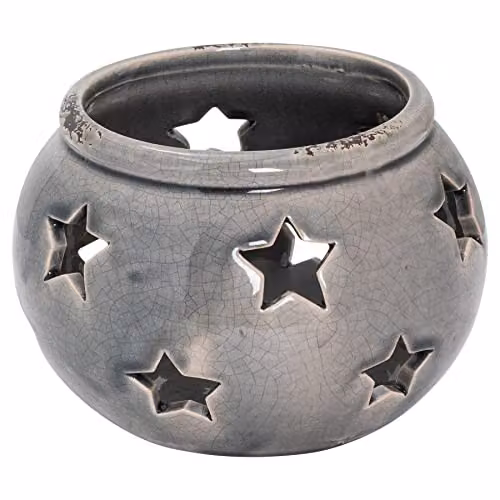 Hill Interiors Ceramic Star Candle Holder, Grey, H 14 cm x W 14 cm x D 10 cm – 1