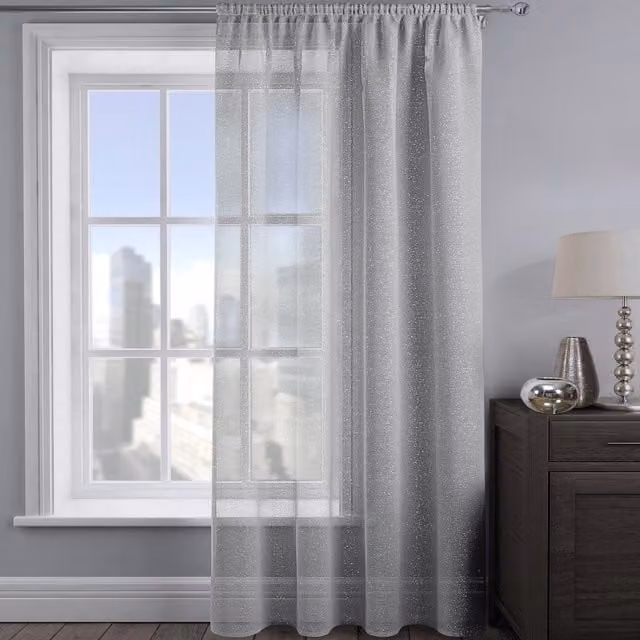 Velosso Silver Shimmering Voile Fabric Panel with Rod Pocket, Height: 182.88 cm