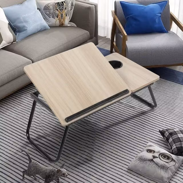 PAWNORA Folding Laptop Table in White Walnut with 5 Adjustable Height and Tilt Levels – 1