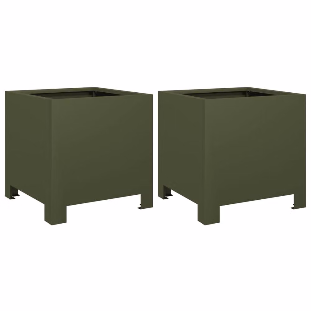 Berkfield Home Garden Steel Planter Tubs, 2 Pack, Green, W/D/H: 30 x 30 x 30 cm – 2