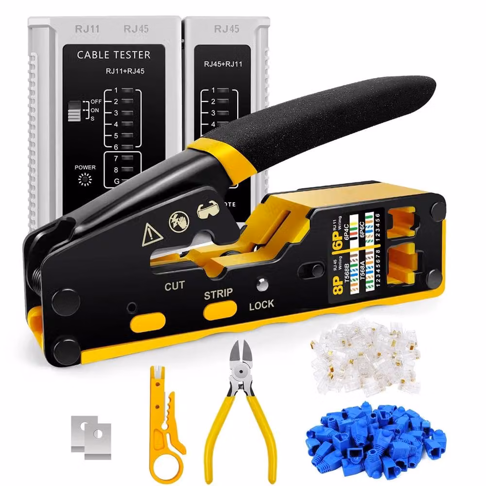 SPETLEK RJ45 Crimp Tool Kit for Pass Through Ethernet Cat6 and Cat5e, Yellow – 2