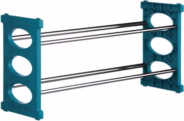 Essentials by Premier Tavia 2 Tier Extendable Shoe Rack in Silver and Turquoise, W: 62 to 116 cm, D: 20 cm, H: 30 cm