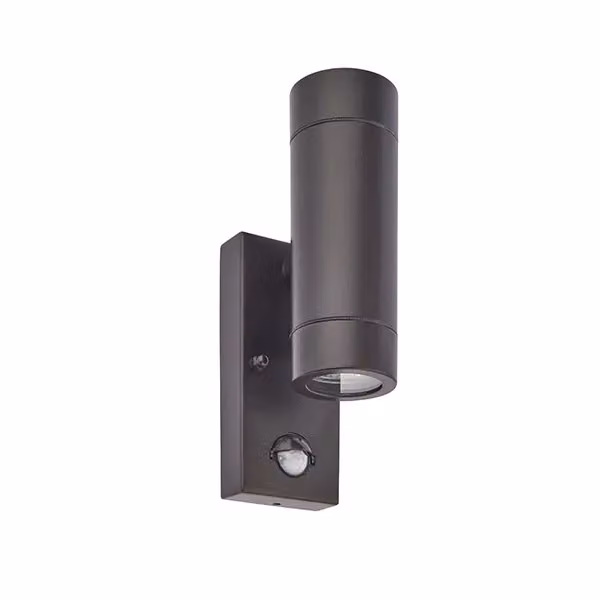 Netlighting Palin 2 Light Outdoor PIR Up Down Wall Light in Matt Black with Glass and Metal, IP44, GU10 – 2