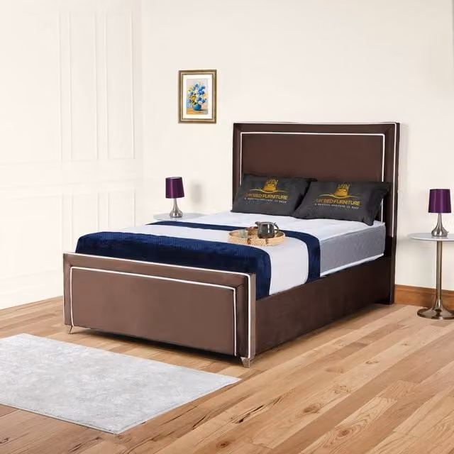 UK Bed Furniture Ariana Ottoman Gas Lift Upholstered Velvet Bed in Brown, Size: 120 x 200 cm – 1