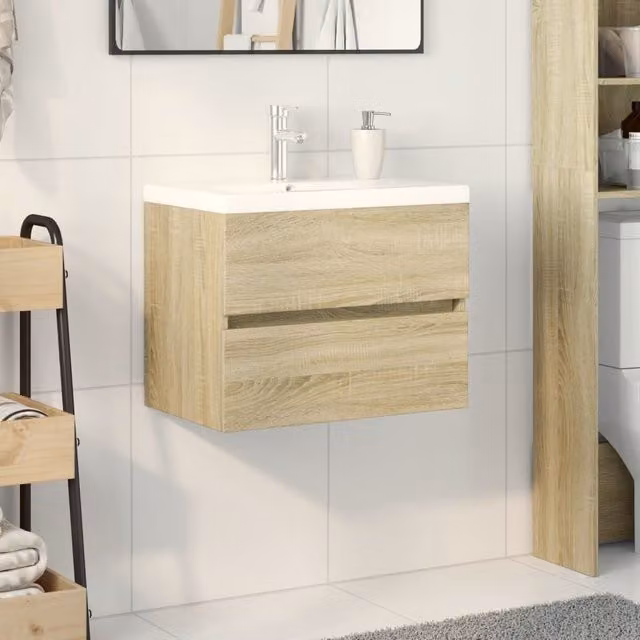 Berkfield Home 2 Piece Modern Bathroom Furniture Set in Brown with Ceramic and Engineered Wood