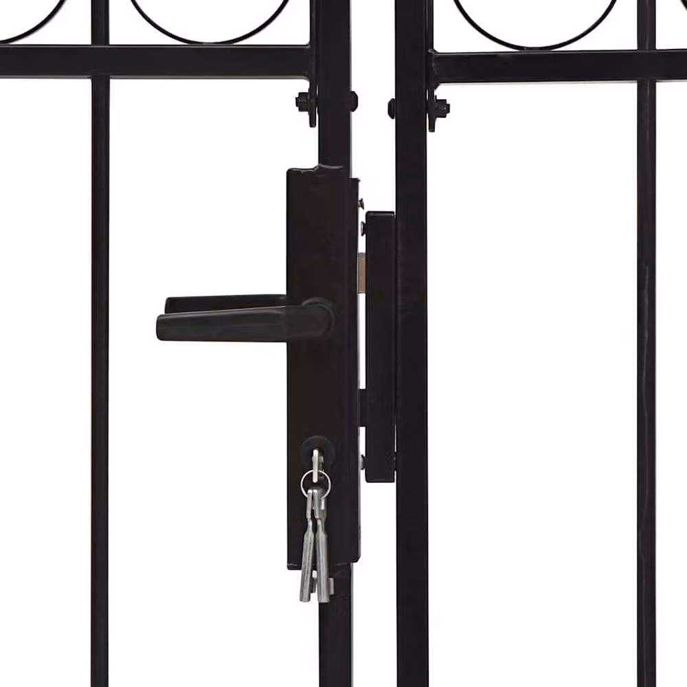 Berkfield Home Double Door Arched Top Steel Fence Gate in Black, W: 300 cm, H: 125 cm – 2