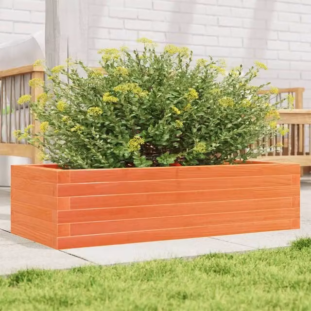 Berkfield Home Garden Planter in Wax Brown, Solid Wood Pine, W/D/H: 90 x 40 x 23 cm