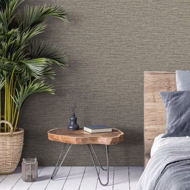 Grandeco Telma Slubbed Fabric Hessian Textured Luxury Wallpaper in Brown