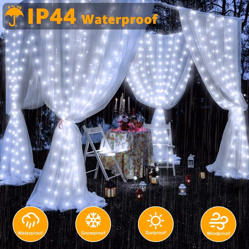 Ollny 300 LED USB Waterproof Curtain String Lights in Cool White – 6