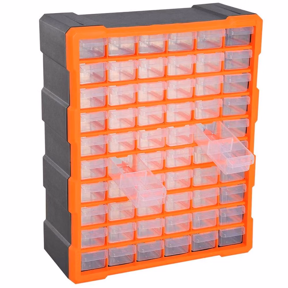 PAWNORA DIY Storage Organiser Small Parts Craft Box Cabinet with 60 Drawers in Orange and Transparent – 2