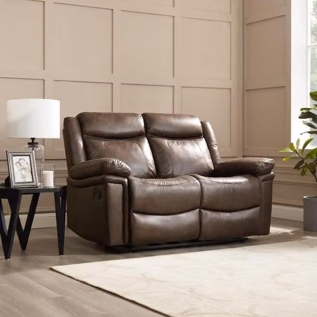 Pallas Manual Recliner Sofa Range in Brown Faux Leather, 2 Seater