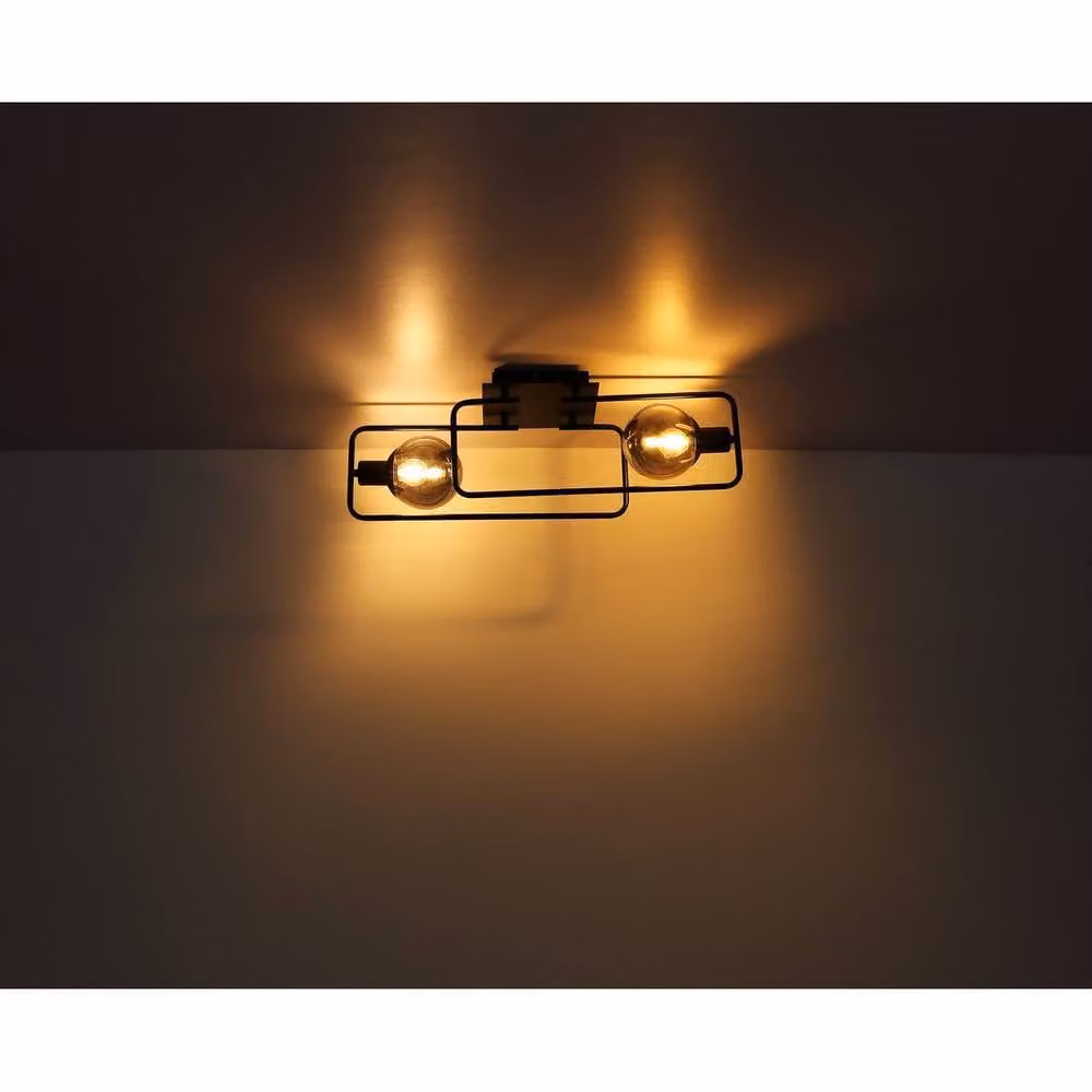 Netlighting Blama Multi Arm Semi Flush Ceiling Lamp in Black with Smoke Glass Shades, 2x E14 – 4