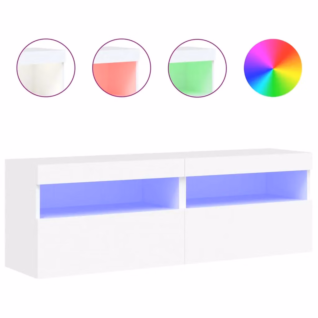 Berkfield Home Set of 2 Modern White Wall Mounted TV Cabinets with Integrated LED Lighting, W/D/H: 60 x 30 x 40 cm – 2