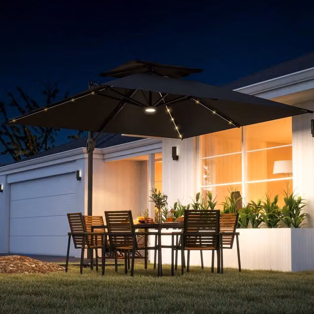 Outsunny 3.5m Aluminium Cantilever Parasol in Black with UPF 50 Protection