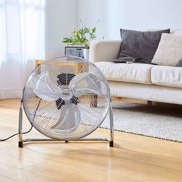 Neo High Velocity Chrome Metal Floor Freestanding Fan in Silver, 50.8 cm