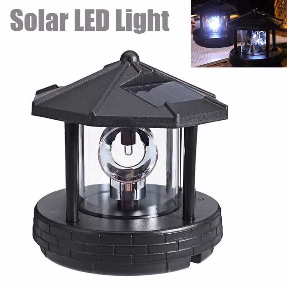 FLAVORA LED Solar Powered Lighthouse Lantern in Black with 360 Degree Rotating Lamp – 3