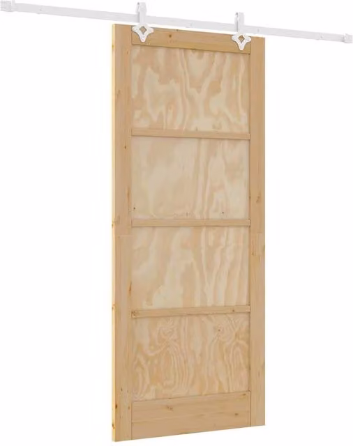 Berkfield Home Minimalist Solid Pine Sliding Door with Hardware Set in Tan, W: 86 cm, H: 198.5 cm