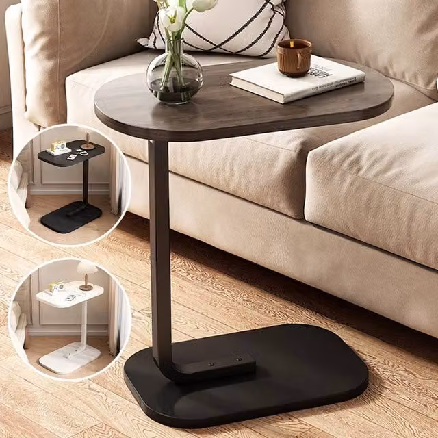 EONLION Black Walnut C-Shaped Compact Sofa Side End Table, Brown – 1