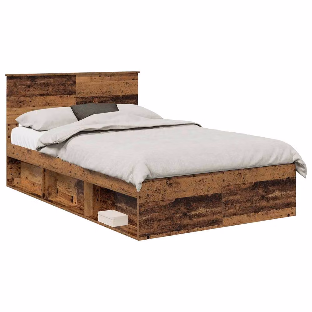 Berkfield Home Bed Frame with Headboard in Old Wood Brown, W/D/H: 120 x 200 cm – 2