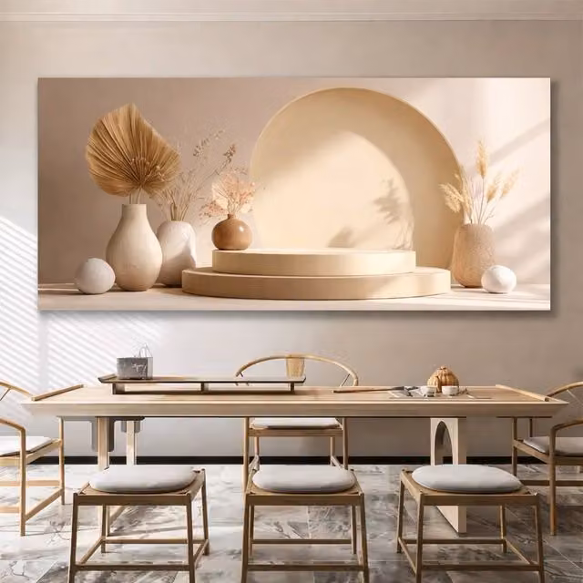Mafett Beige Abstract Canvas Wall Art Minimalist Rectangular Decor