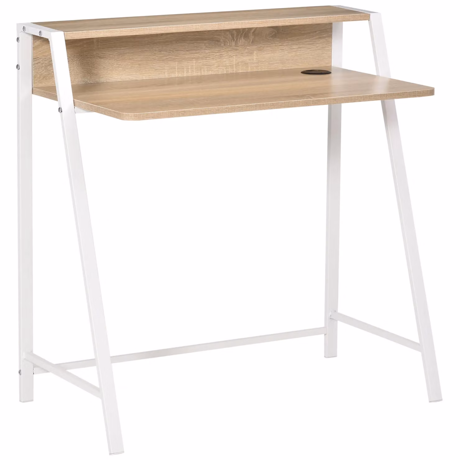 HOMCOM 2-Tier Computer Workstation with Shelf and Metal Frame in Brown – 2