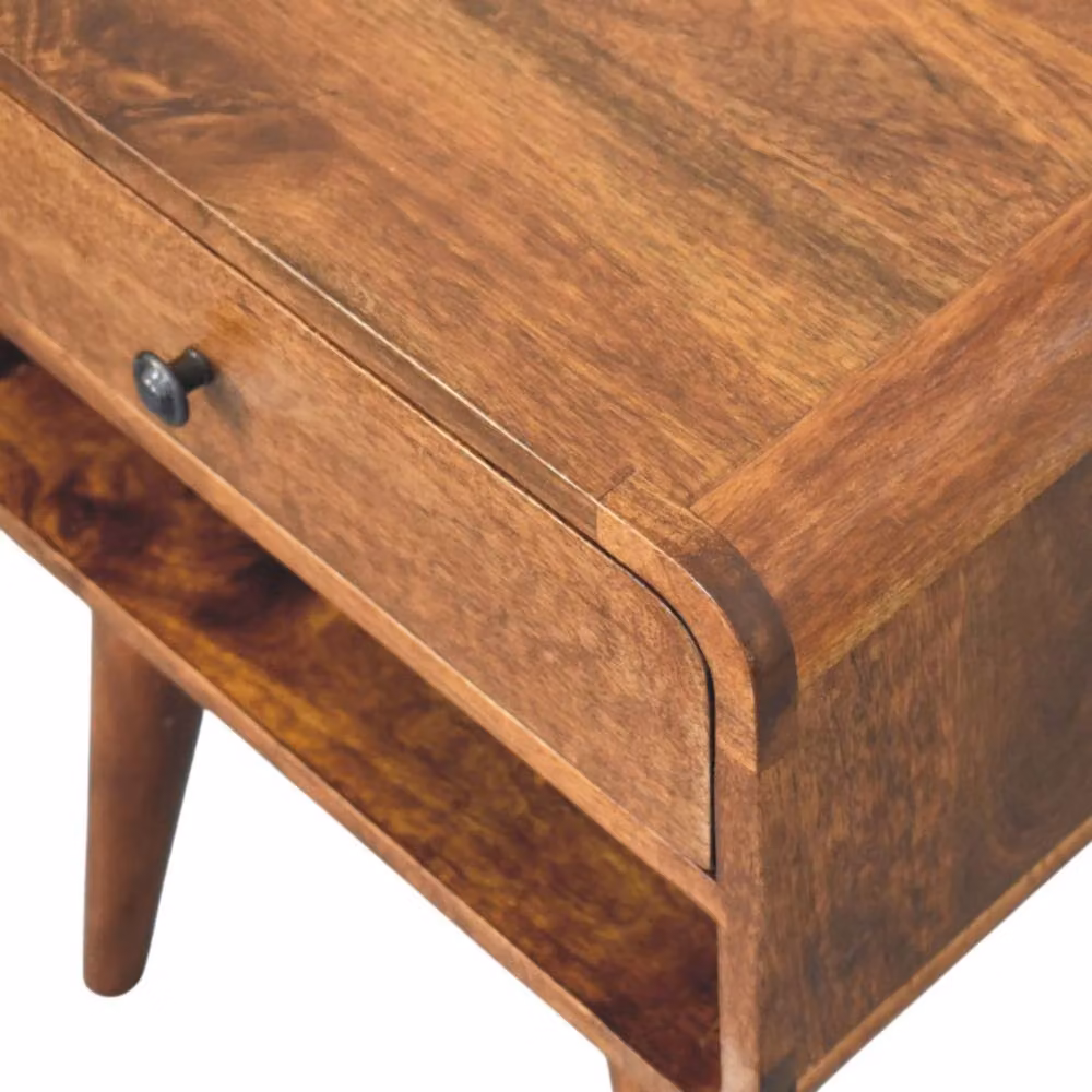 Wyld Haus Taormina Solid Mango Wood Nightstand with Drawer and Shelf, Brown, W/D/H: 35 x 45 x 56 cm – 4