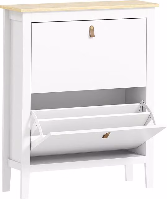 HOMCOM Modern White Matt Freestanding Shoe Cabinet with Tilting Compartments and Internal Shelves – 1