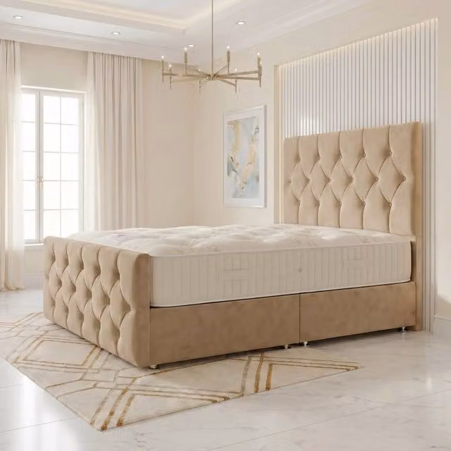 Somnior Ziggy Velvet Divan Bed in Beige, W/D/H: 120 x 200 cm