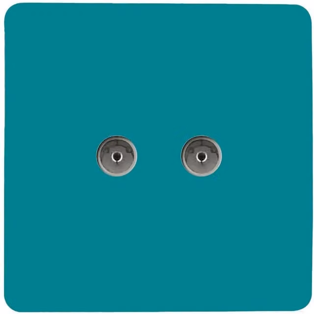 Trendi Switch 2 Gang Female Co-Axial Television Socket in Turquoise/Petrol