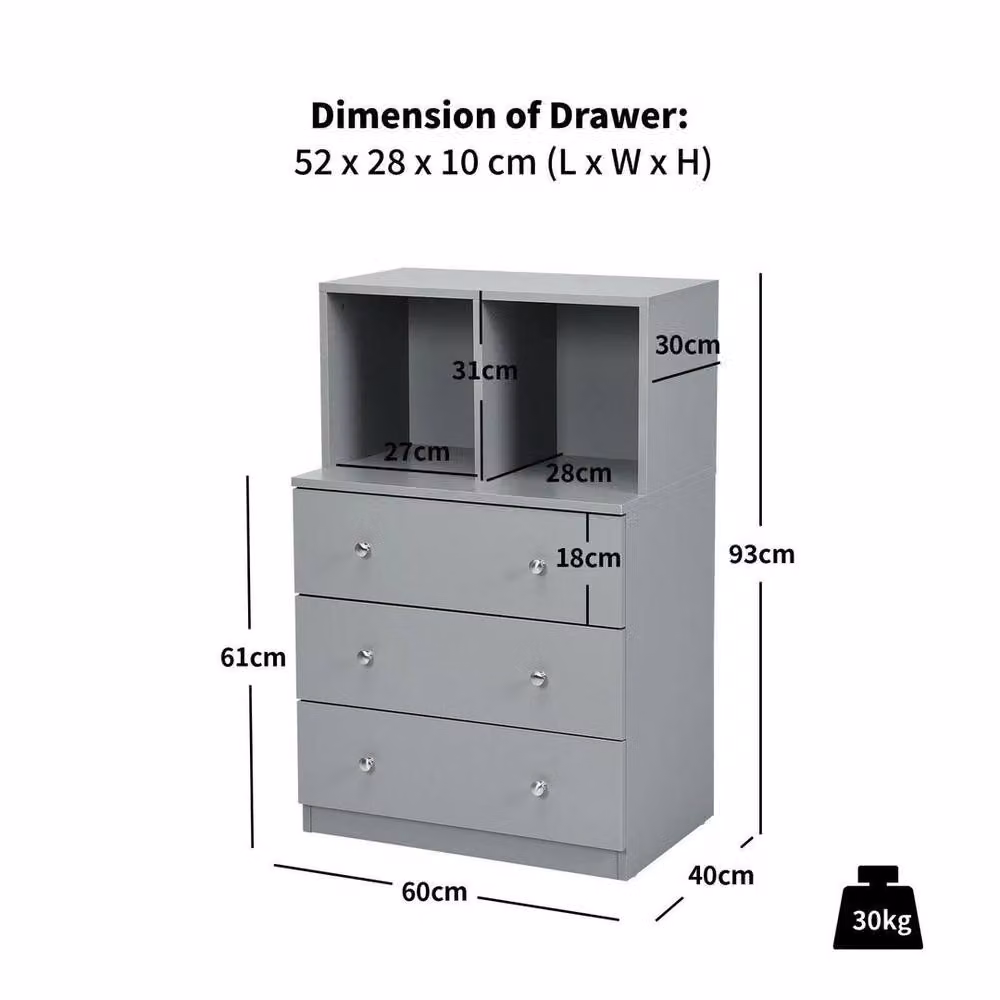 KORVIXA 3-Drawer Chest Grey Storage Cabinet Dresser – 2
