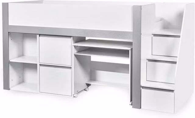 Julian Bowen Gaia Mid Sleeper Bed in White and Silver with Stairs and Drawers